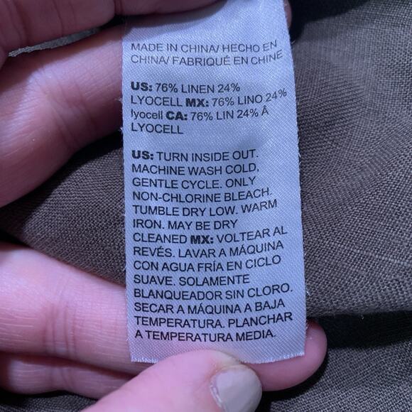 Chicos Linen Blend Button Top Sz S Olive Green Coastal Beachy Travel Safari - Picture 10 of 12